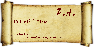 Pethő Alex névjegykártya